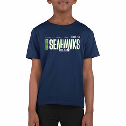 Seattle Seahawks NFL Youth Modern Endzone Football T-Shirt Unisex Tag Free Comfortable - Navy