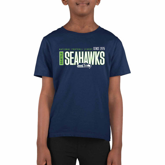 Seattle Seahawks NFL Youth Modern Endzone Football T-Shirt Unisex Tag Free Comfortable - Navy