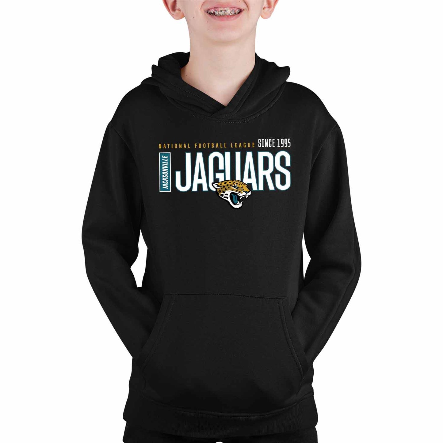 Jacksonville Jaguars NFL Youth Modern Endzone Football Fleece Hooded Sweatshirt - Black