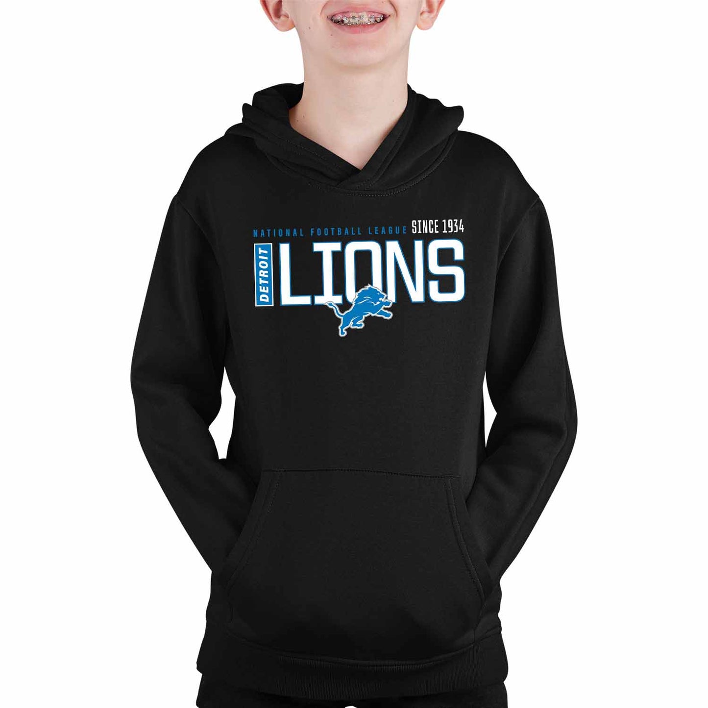 Detroit Lions NFL Youth Modern Endzone Football Fleece Hooded Sweatshirt - Black
