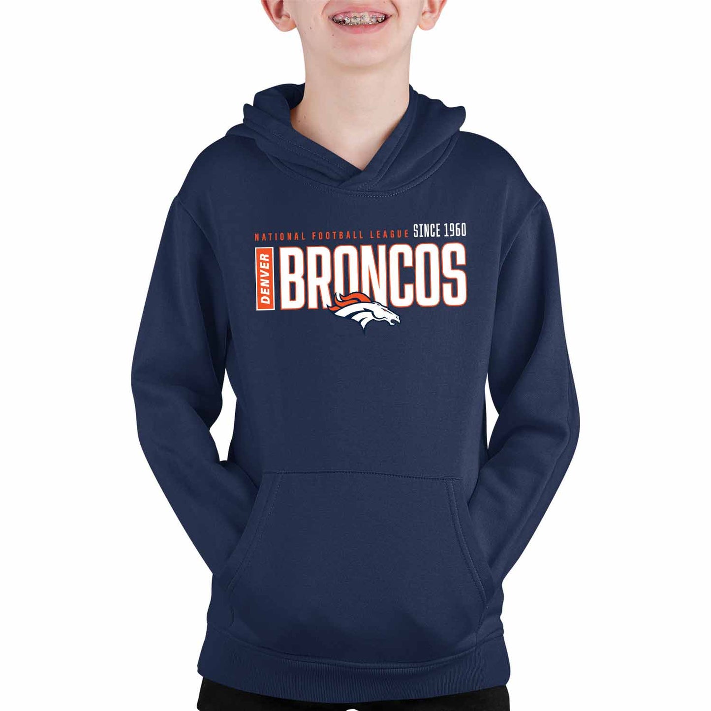 Denver Broncos NFL Youth Modern Endzone Football Fleece Hooded Sweatshirt - Navy