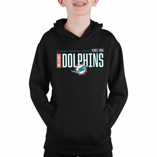 Miami Dolphins NFL Youth Modern Endzone Football Fleece Hooded Sweatshirt - Black