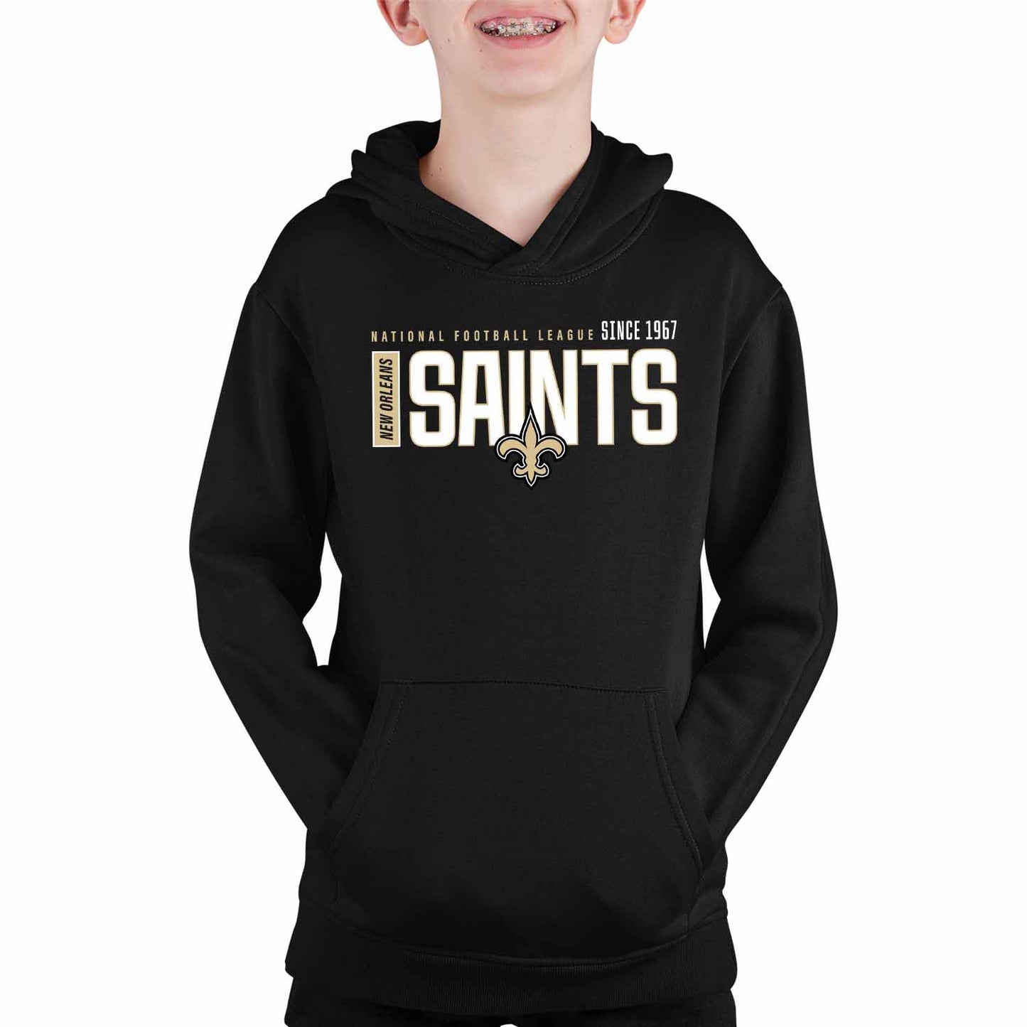 New Orleans Saints NFL Youth Modern Endzone Football Fleece Hooded Sweatshirt - Black