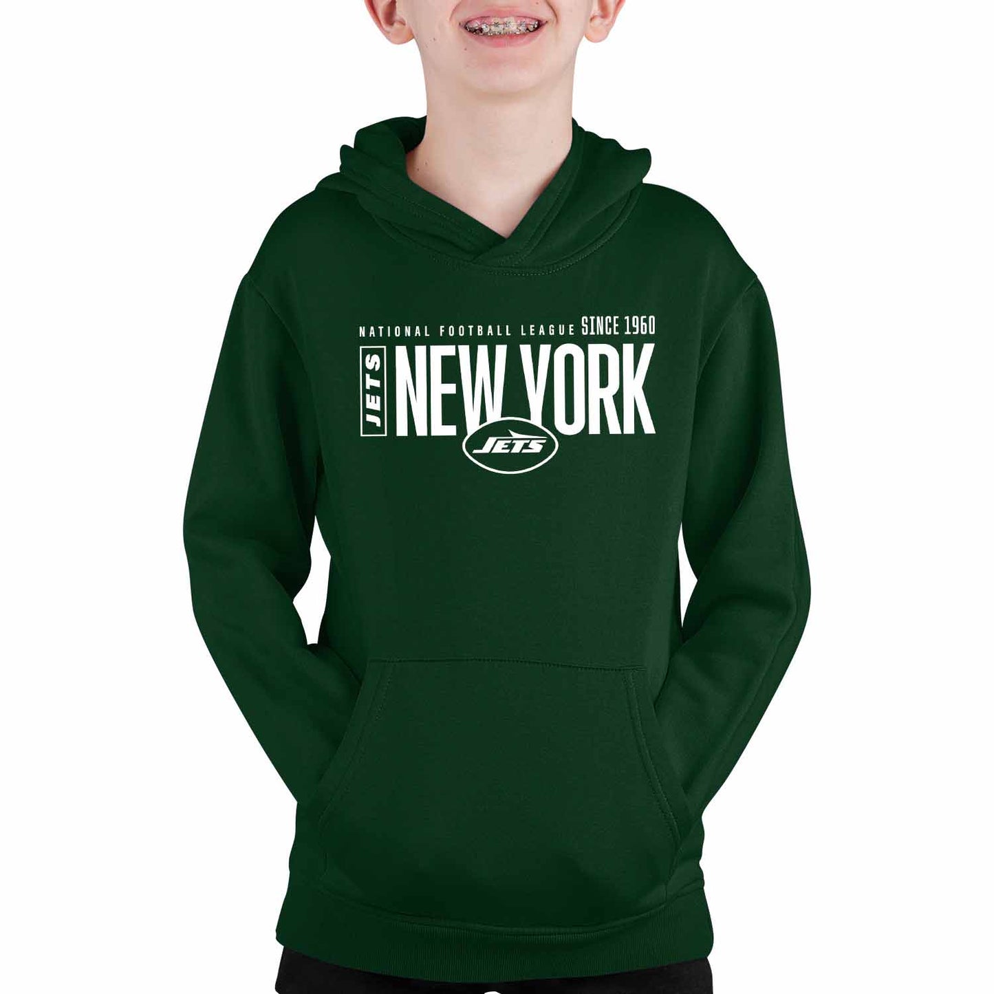New York Jets NFL Youth Modern Endzone Football Fleece Hooded Sweatshirt - Forest Green