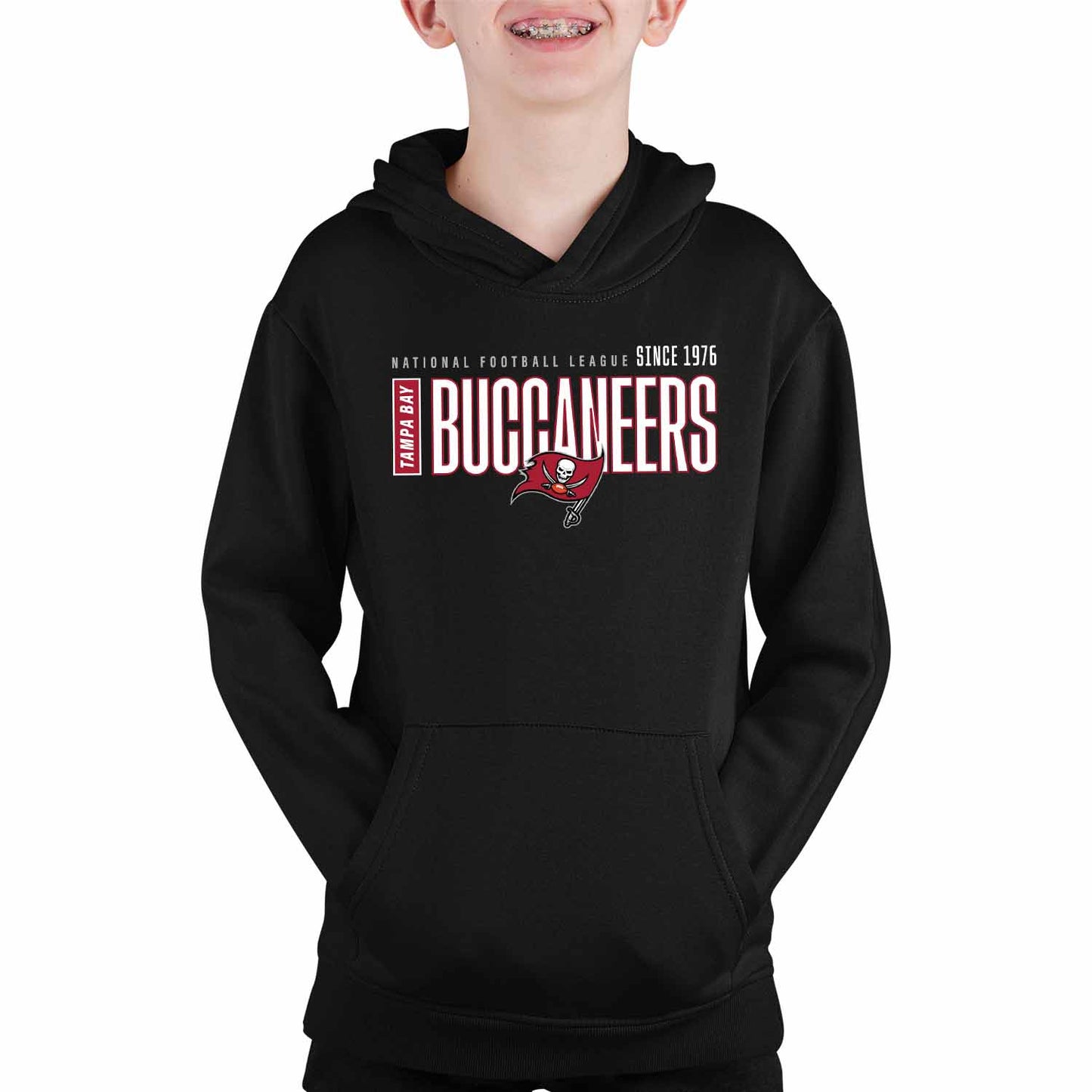 Tampa Bay Buccaneers NFL Youth Modern Endzone Football Fleece Hooded Sweatshirt - Black
