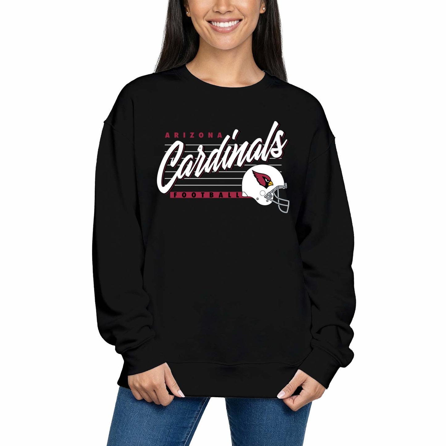 Arizona Cardinals Womens NFL Scrimmage Line Crewneck Pullover - Black