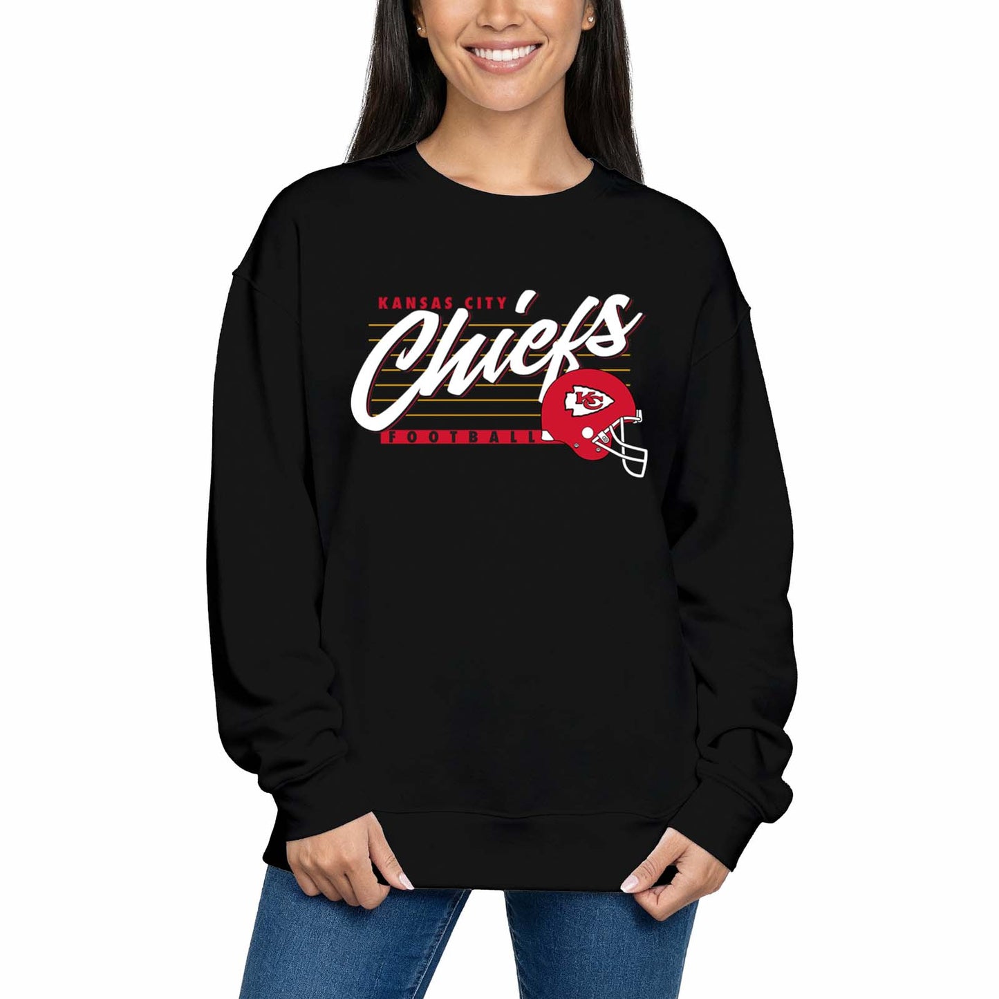 Kansas City Chiefs Womens NFL Scrimmage Line Crewneck Pullover - Black