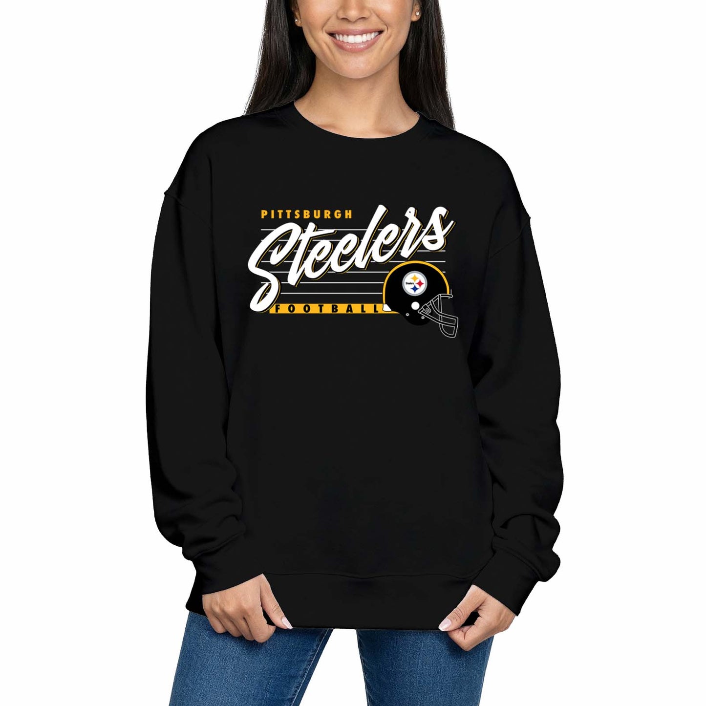 Pittsburgh Steelers Womens NFL Scrimmage Line Crewneck Pullover - Black