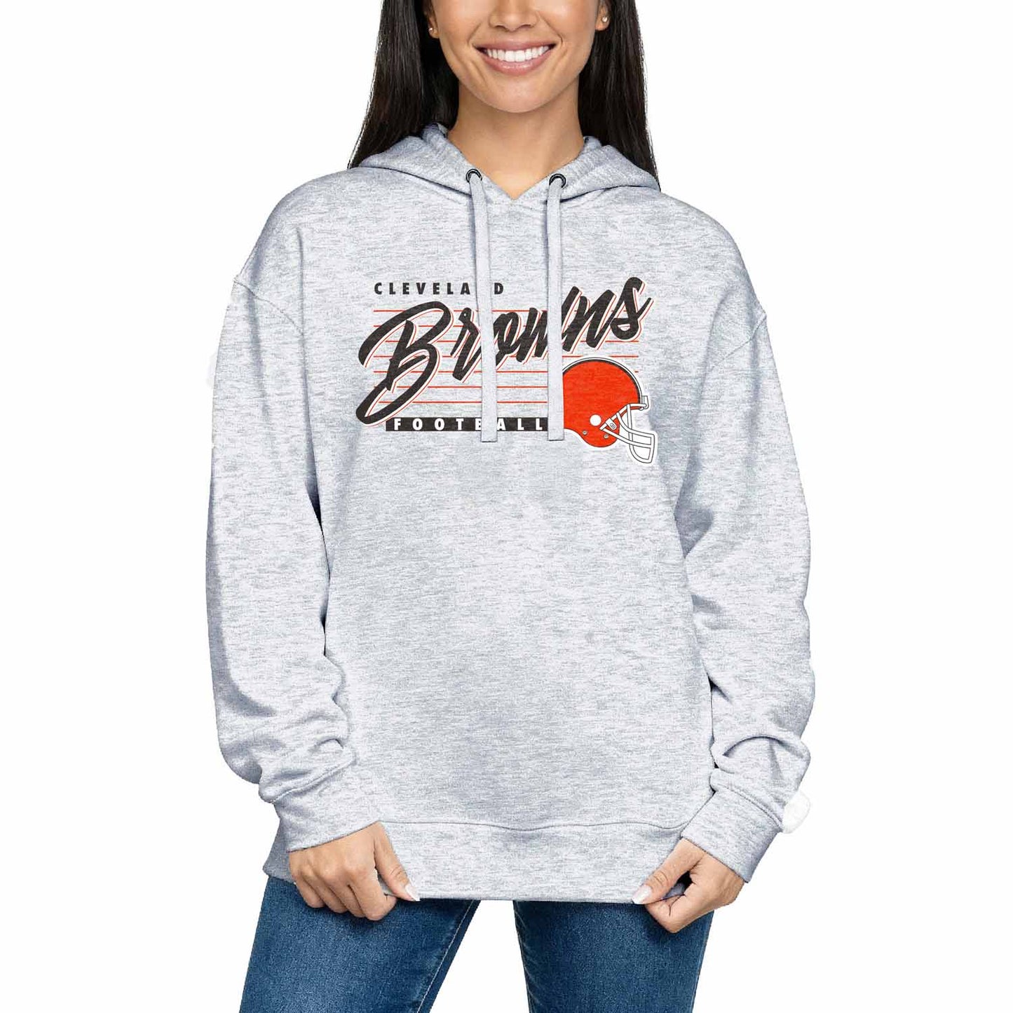 Cleveland Browns Ladies NFL Scrimmage Line Fleece Pullover Hooded Sweatshirt - Gray Heather