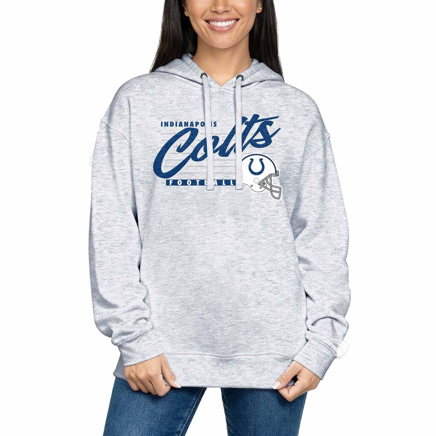 Indianapolis Colts Ladies NFL Scrimmage Line Fleece Pullover Hooded Sweatshirt - Gray Heather