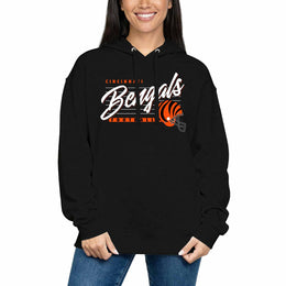 Cincinnati Bengals Ladies NFL Scrimmage Line Fleece Pullover Hooded Sweatshirt - Black