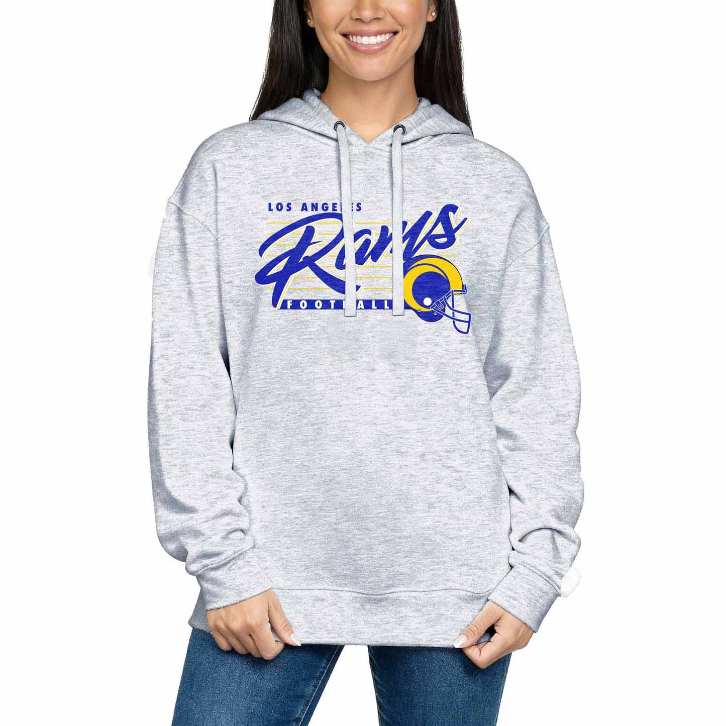 Los Angeles Rams Ladies NFL Scrimmage Line Fleece Pullover Hooded Sweatshirt - Gray Heather