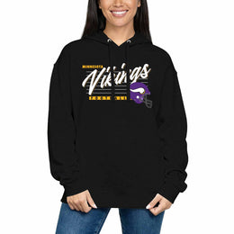 Minnesota Vikings Ladies NFL Scrimmage Line Fleece Pullover Hooded Sweatshirt - Black
