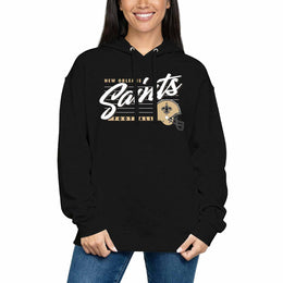 New Orleans Saints Ladies NFL Scrimmage Line Fleece Pullover Hooded Sweatshirt - Black