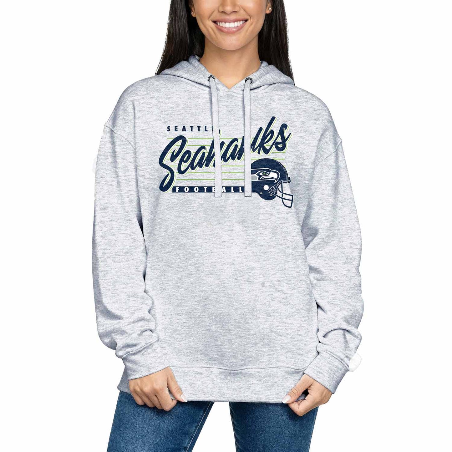 Seattle Seahawks Ladies NFL Scrimmage Line Fleece Pullover Hooded Sweatshirt - Gray Heather