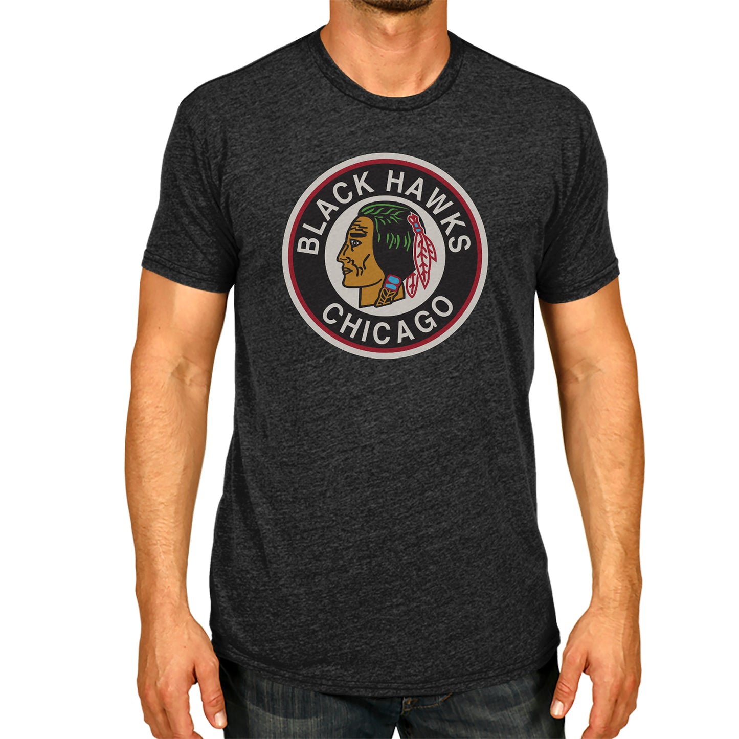 Chicago Blackhawks NHL Adult Retro Logo Tag-Less T-Shirt - Black Heather