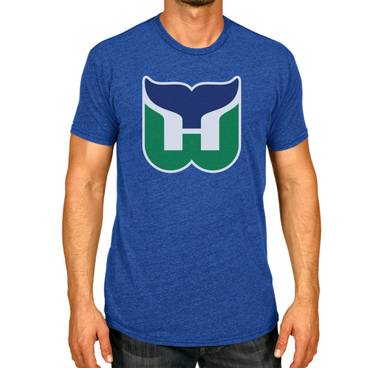 Hartford Whalers NHL Adult Retro Logo Tag-Less T-Shirt - Royal Heather