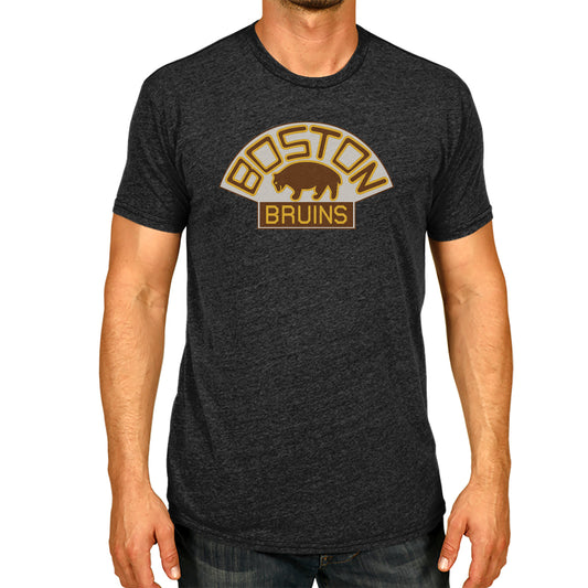 Boston  Bruins NHL Adult Retro Logo Tag-Less T-Shirt - Black Heather