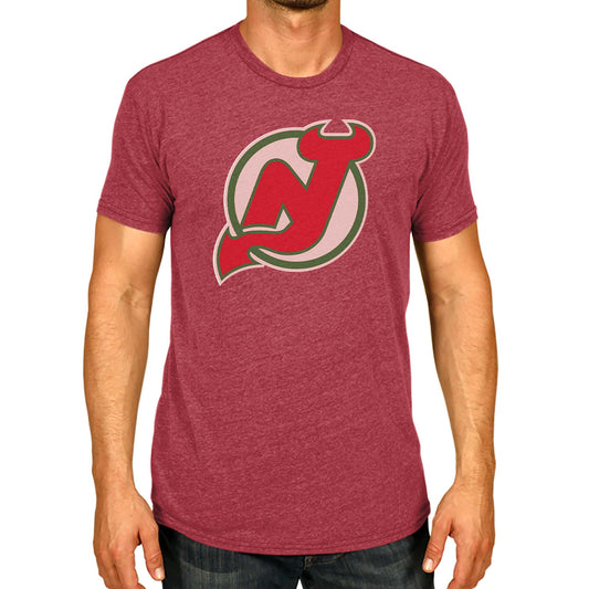 New Jersey Devils NHL Adult Retro Logo Tag-Less T-Shirt - Red Heather