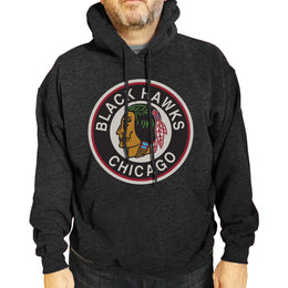 Chicago Blackhawks Adult NHL Retro Logo Hockey Fleece Hooded Sweatshirt - Black Heather