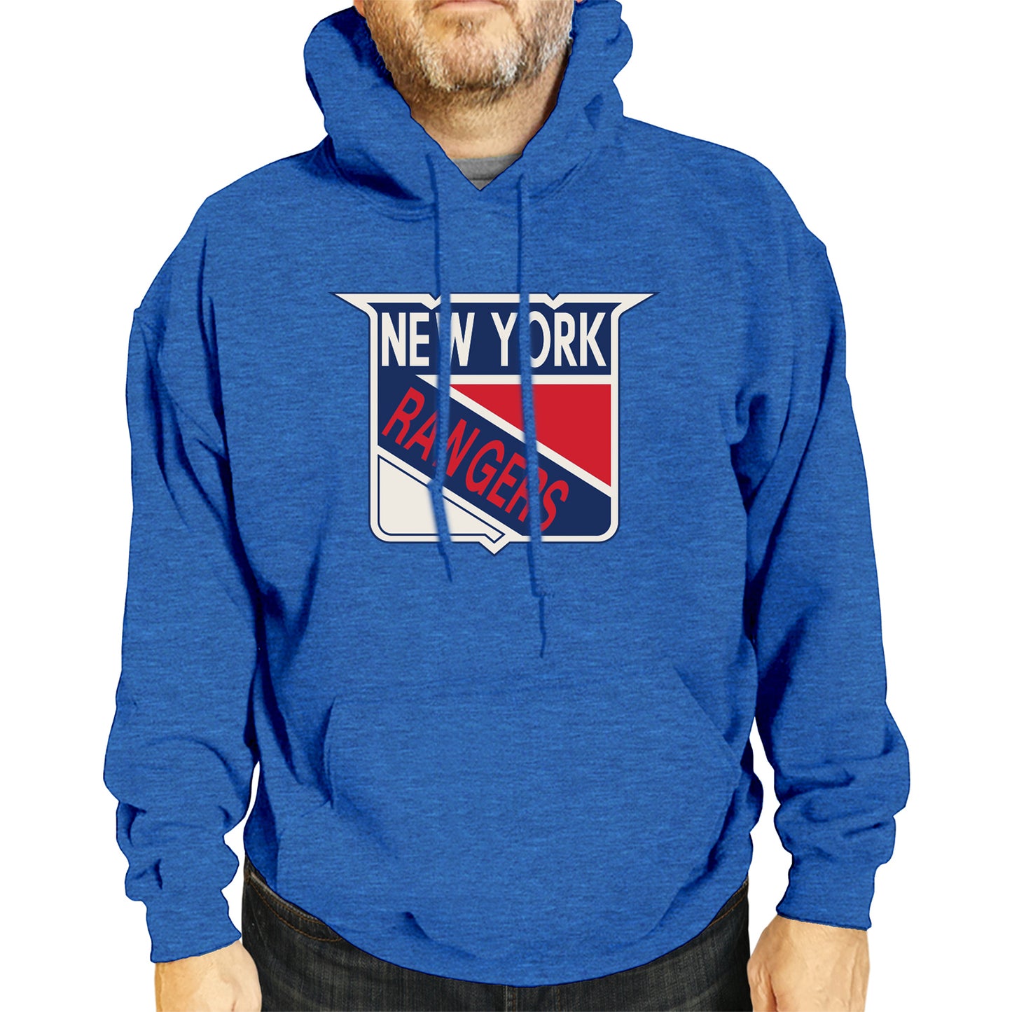 New York Rangers Adult NHL Retro Logo Hockey Fleece Hooded Sweatshirt - Royal Heather