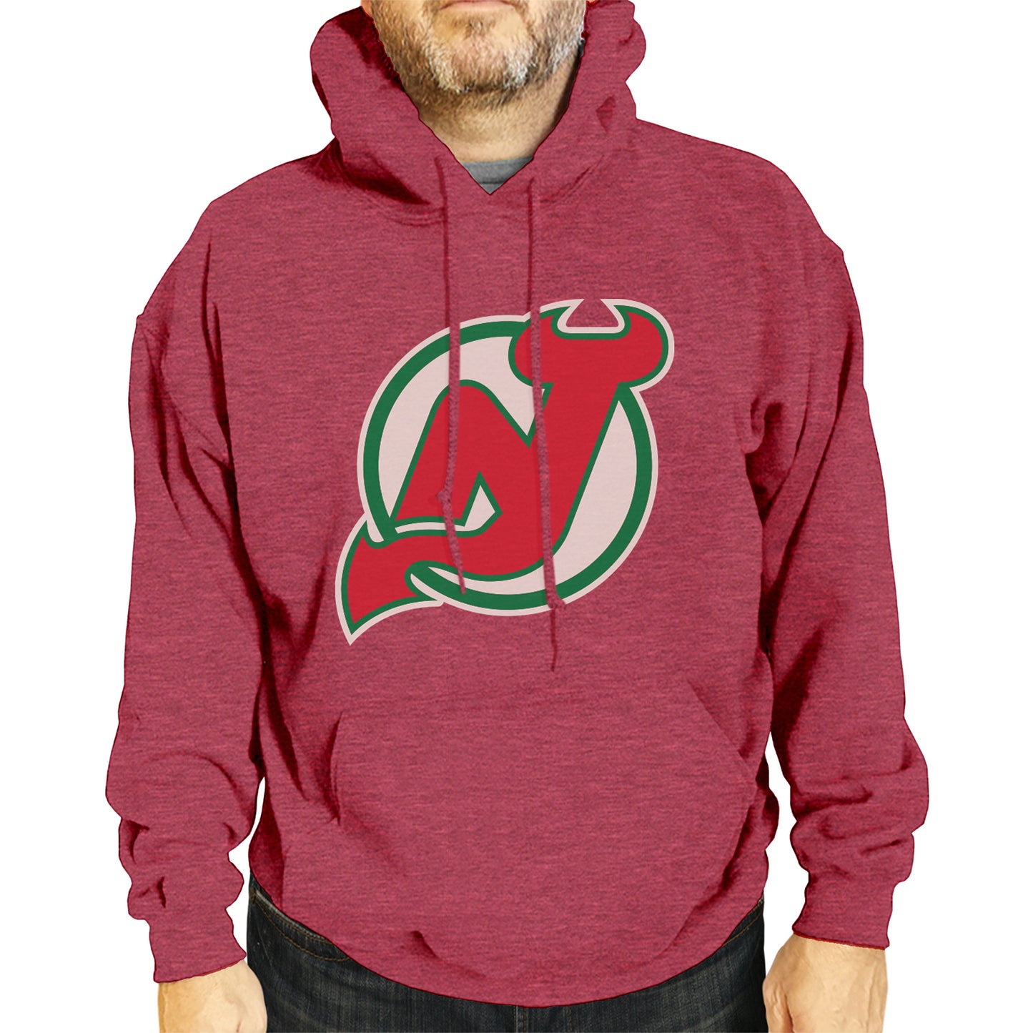 New Jersey Devils Adult NHL Retro Logo Hockey Fleece Hooded Sweatshirt - Red Heather