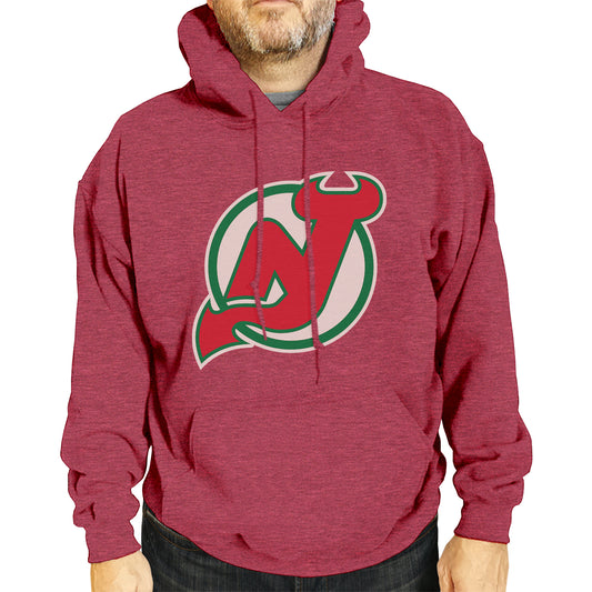 New Jersey Devils Adult NHL Retro Logo Hockey Fleece Hooded Sweatshirt - Red Heather