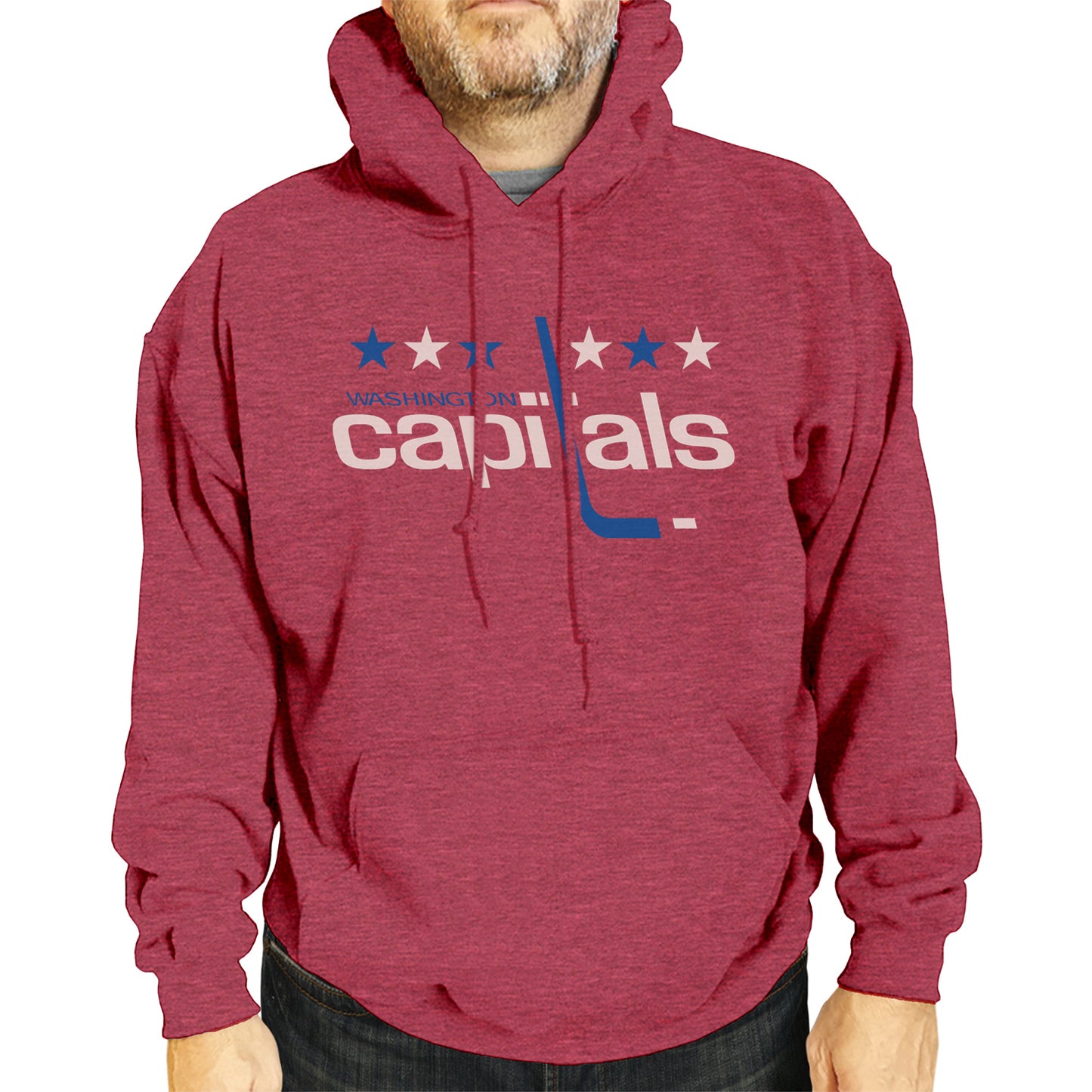 Washington Capitals Adult NHL Retro Logo Hockey Fleece Hooded Sweatshirt - Red Heather