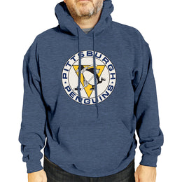 Pittsburgh Penguins Adult NHL Retro Logo Hockey Fleece Hooded Sweatshirt - Navy Heather