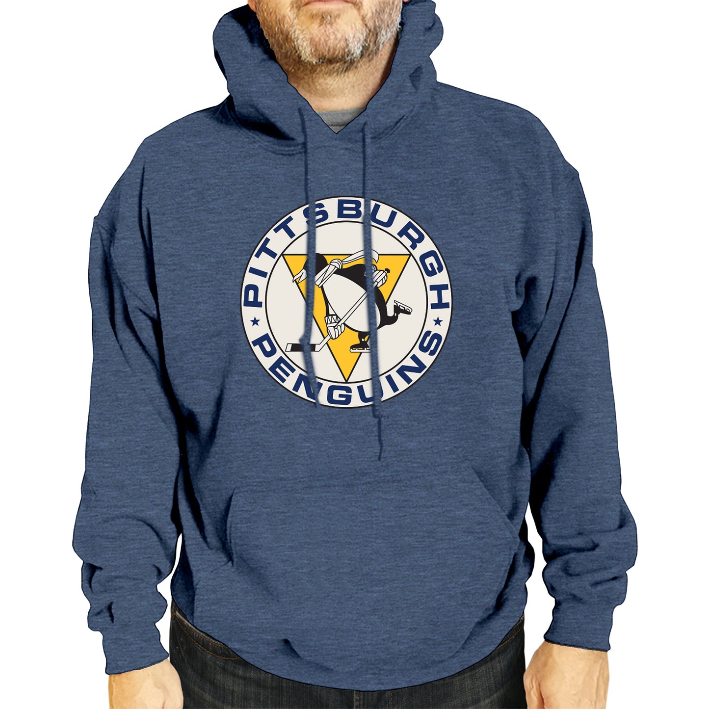 Pittsburgh Penguins Adult NHL Retro Logo Hockey Fleece Hooded Sweatshirt - Navy Heather