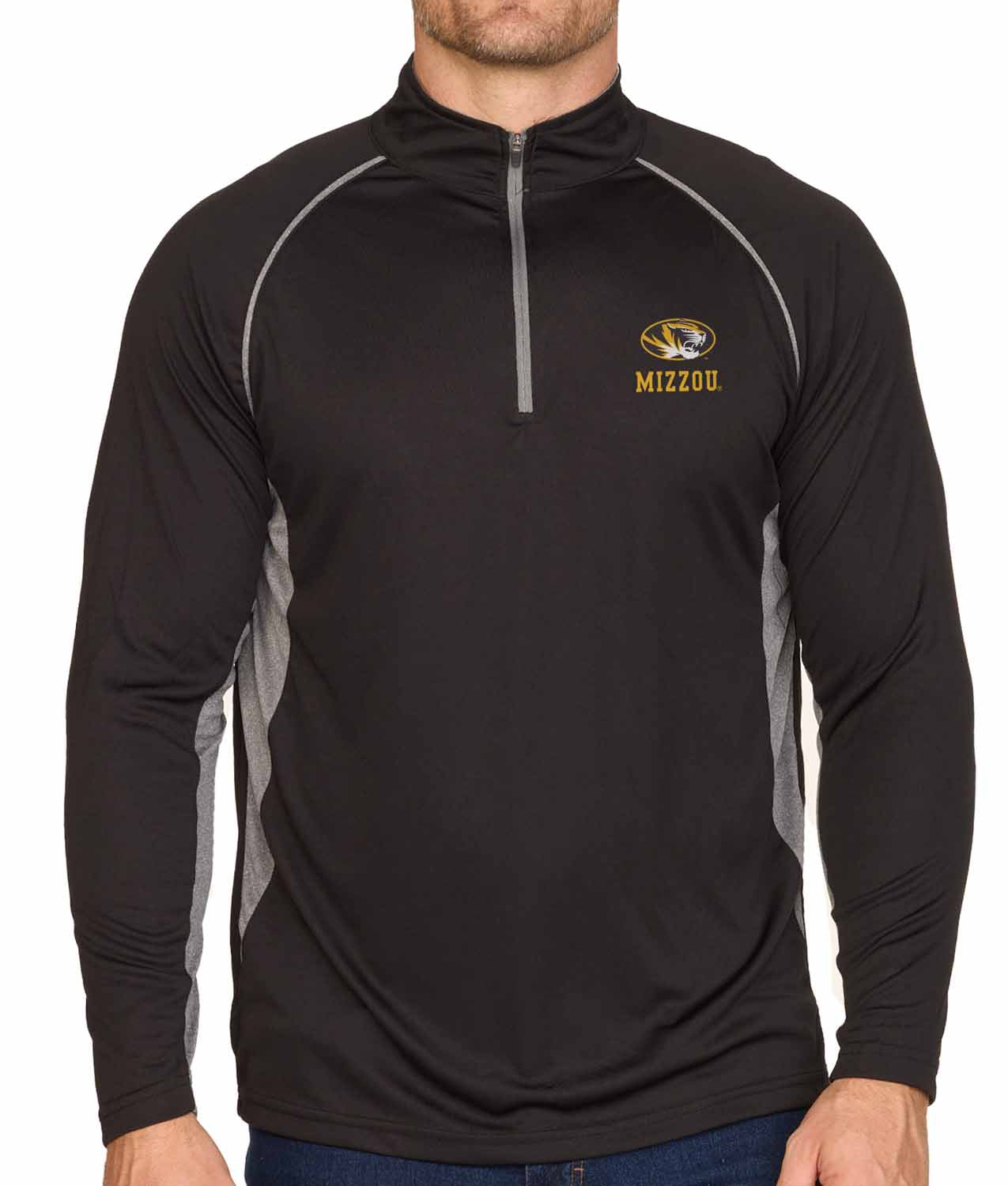 Missouri Tigers Mens NCAA Campus Classic Long Sleeve 1/4 Zip Windshirt - Black