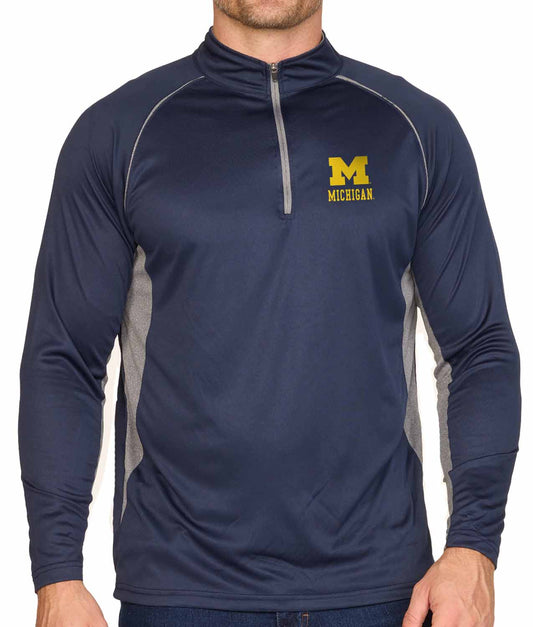Michigan Wolverines Mens NCAA Campus Classic Long Sleeve 1/4 Zip Windshirt - Navy