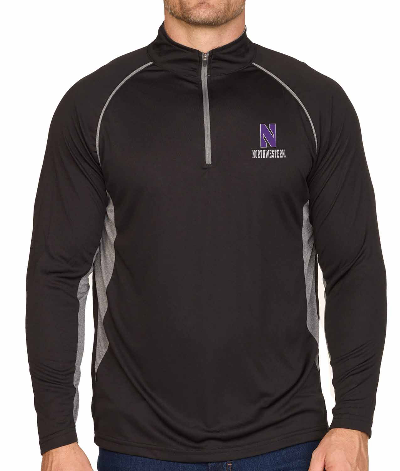Northwestern Wildcats Mens NCAA Campus Classic Long Sleeve 1/4 Zip Windshirt - Black