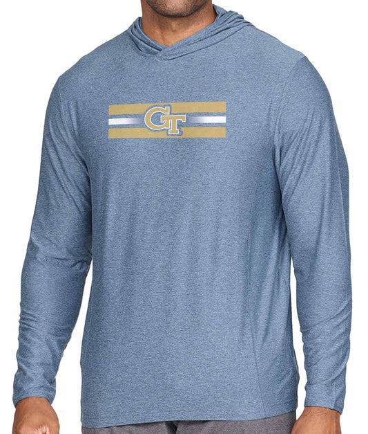 Georgia Tech Yellowjackets NCAA Unisex Scholarship Cloud Jersey Performance Hooded Long Sleeve Tee - Navy Heather
