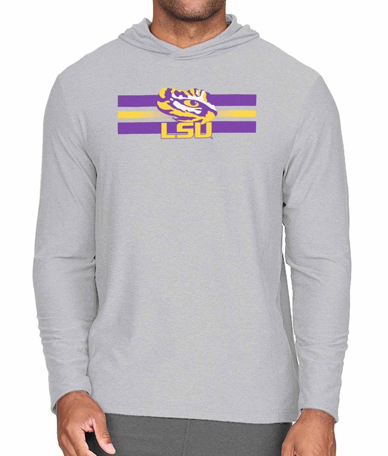 LSU Tigers NCAA Unisex Scholarship Cloud Jersey Performance Hooded Long Sleeve Tee - Gray Heather