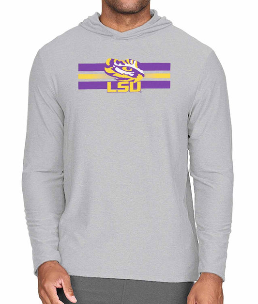 LSU Tigers NCAA Unisex Scholarship Cloud Jersey Performance Hooded Long Sleeve Tee - Gray Heather