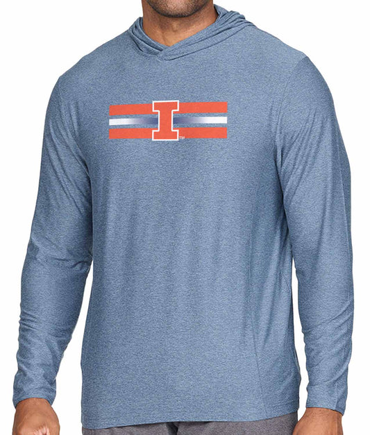 Illinois Fighting Illini NCAA Unisex Scholarship Cloud Jersey Performance Hooded Long Sleeve Tee - Navy Heather