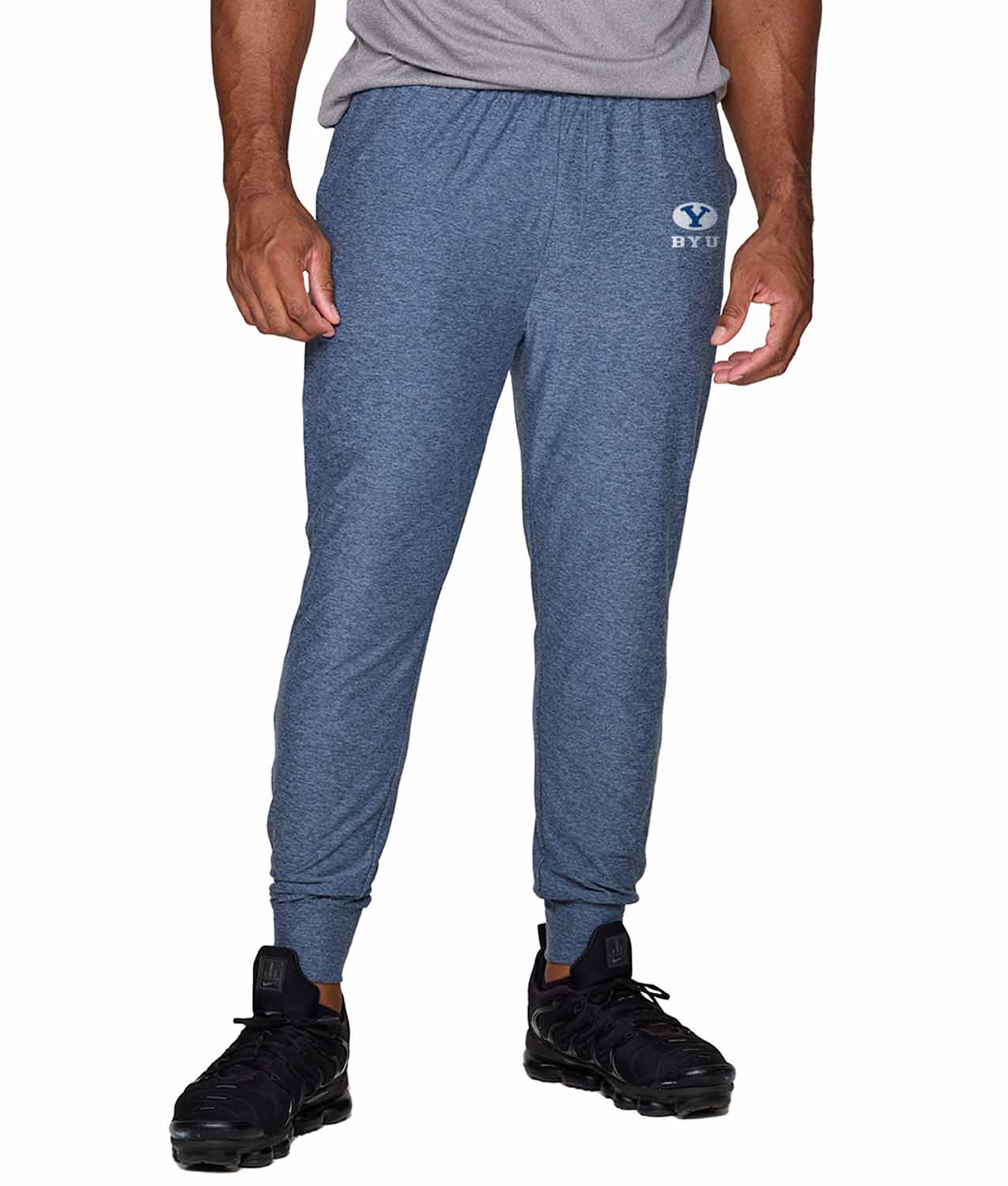 BYU Cougars NCAA Men’s University Cloud Jersey Performance Jogger Pants with Drawstring Waistband - Navy Heather