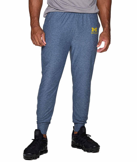 Michigan Wolverines NCAA Men’s University Cloud Jersey Performance Jogger Pants with Drawstring Waistband - Navy Heather