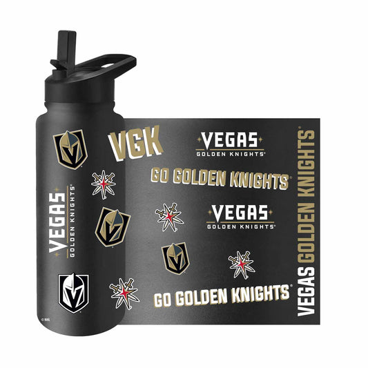 Las Vegas Golden Knights NHL Hockey 34oz Stainless Steel Vacuum Insulated Game Day Water Bottle with Flip Straw Lid and Handle - Black