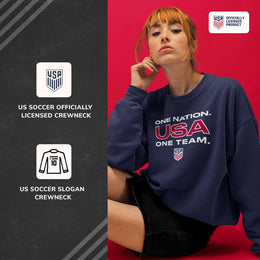 USA National Team The Victory Officially Licensed Unisex Adult US National Soccer Team One Nation One Team Slogan Crewneck Sweatshirt - Navy