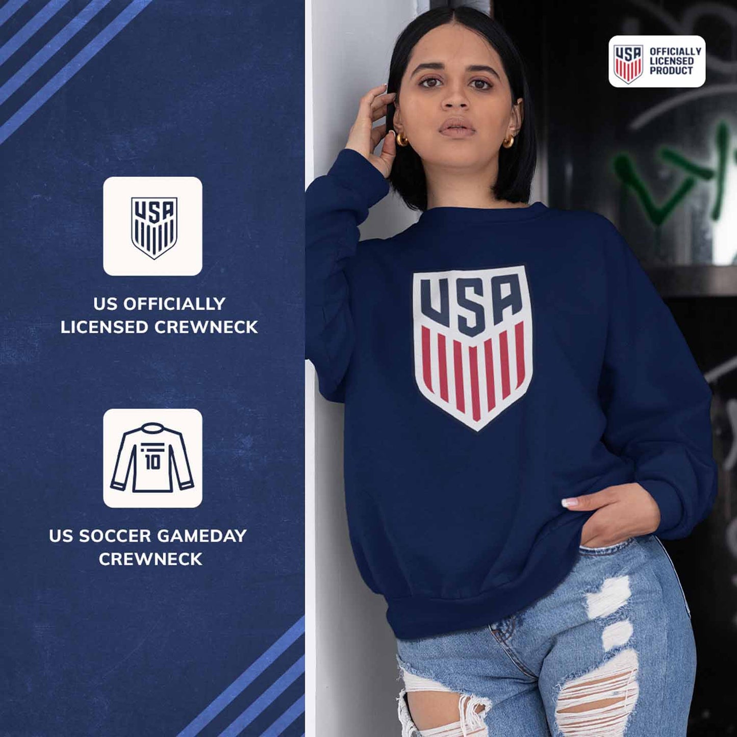 USA National Team The Victory Officially Licensed Unisex Adult US Men's National Soccer Team Gameday Logo Crewneck Sweatshirt - Navy