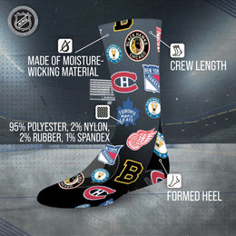 Original Six Adult NHL Original 6 All Over Logo Crew Socks - Black