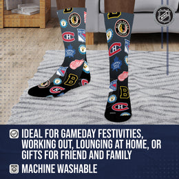 Original Six Adult NHL Original 6 All Over Logo Crew Socks - Black