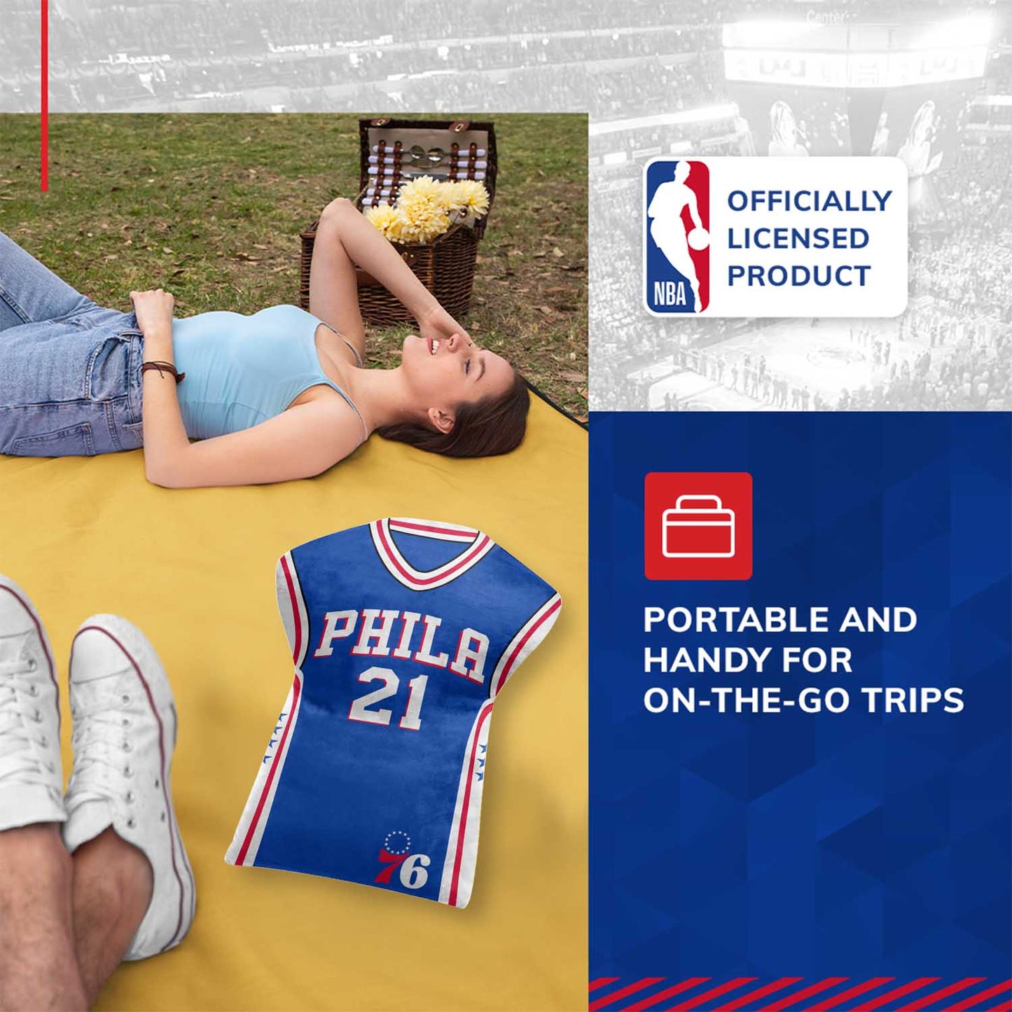 Philadelphia 76ers NBA Travel Joel Embiid Jersey Cloud Pillow Bedding Accessories - Royal