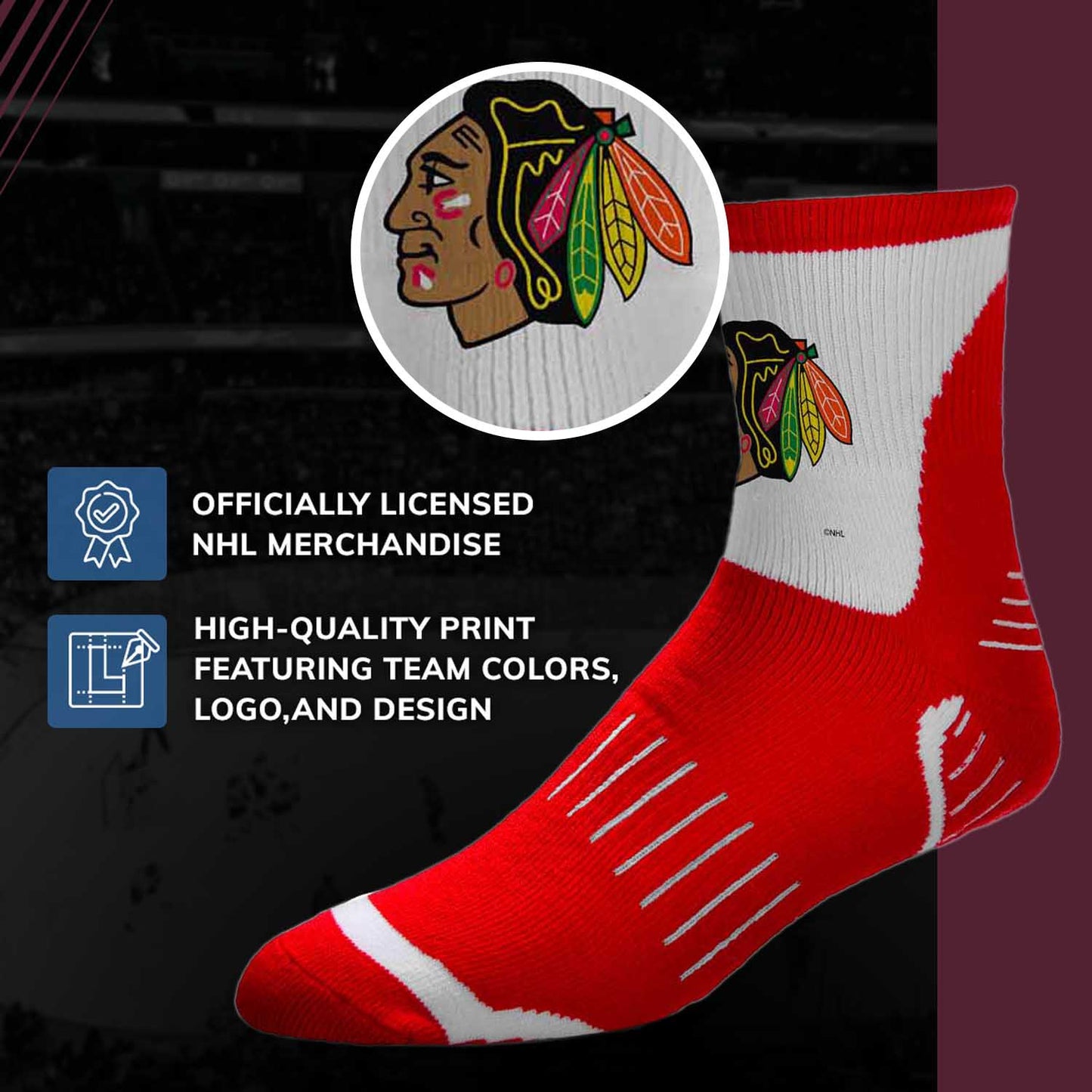 Chicago Blackhawks NHL Adult Surge Team Mascot Mens and Womens Quarter Socks - Red