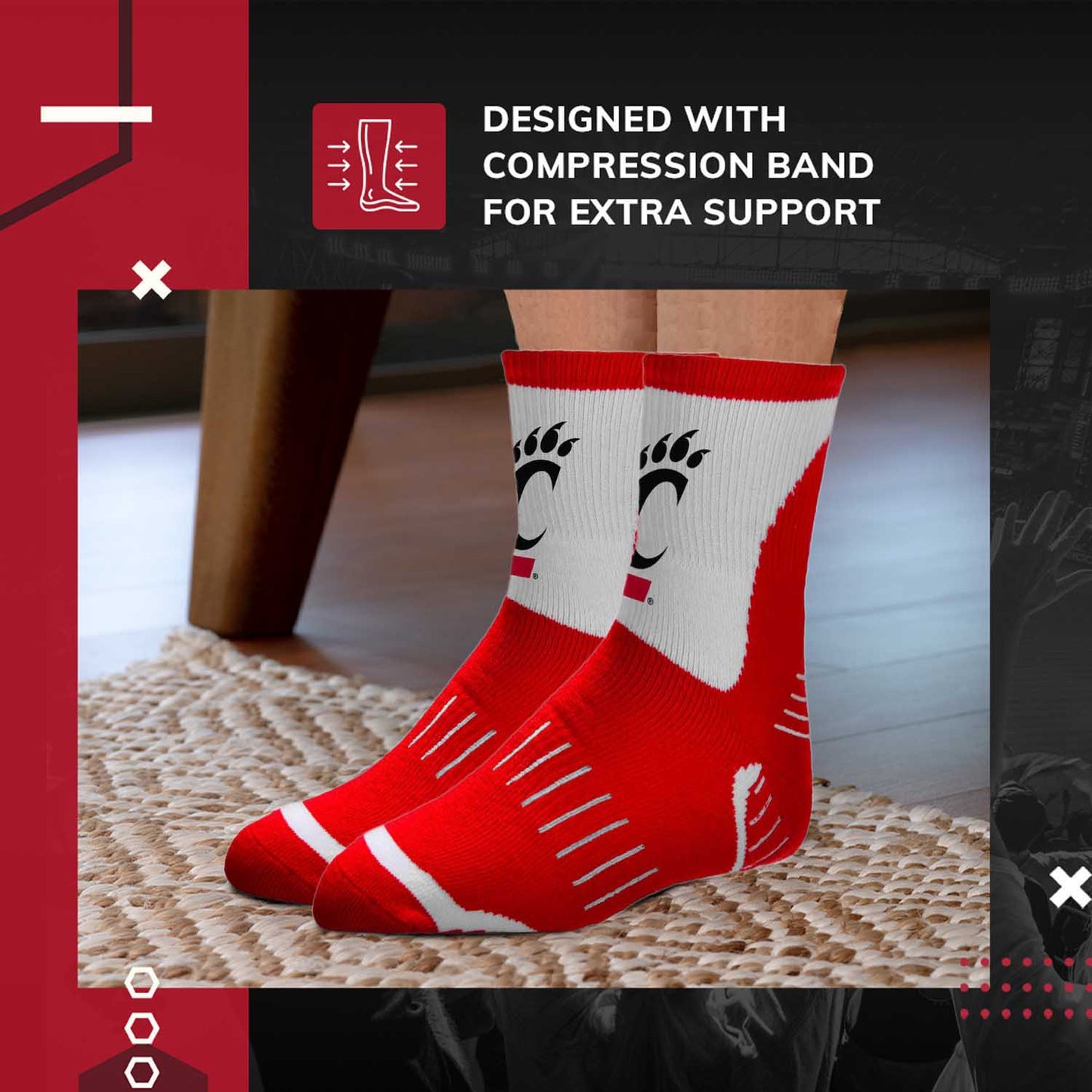 Cincinnati  Bearcats Adult NCAA Surge Quarter Length Crew Socks - Red