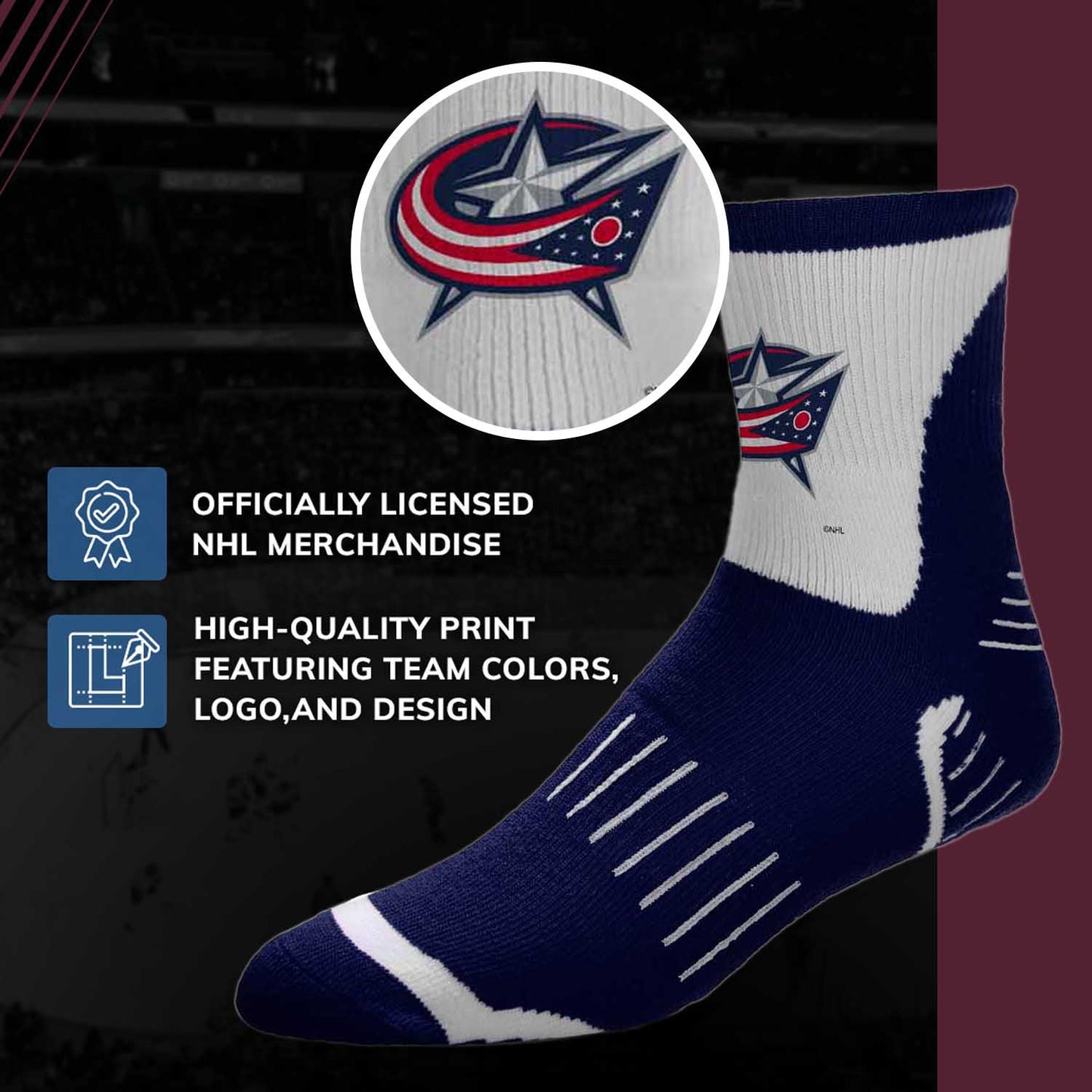 Columbus Blue Jackets NHL Adult Surge Team Mascot Mens and Womens Quarter Socks - Navy