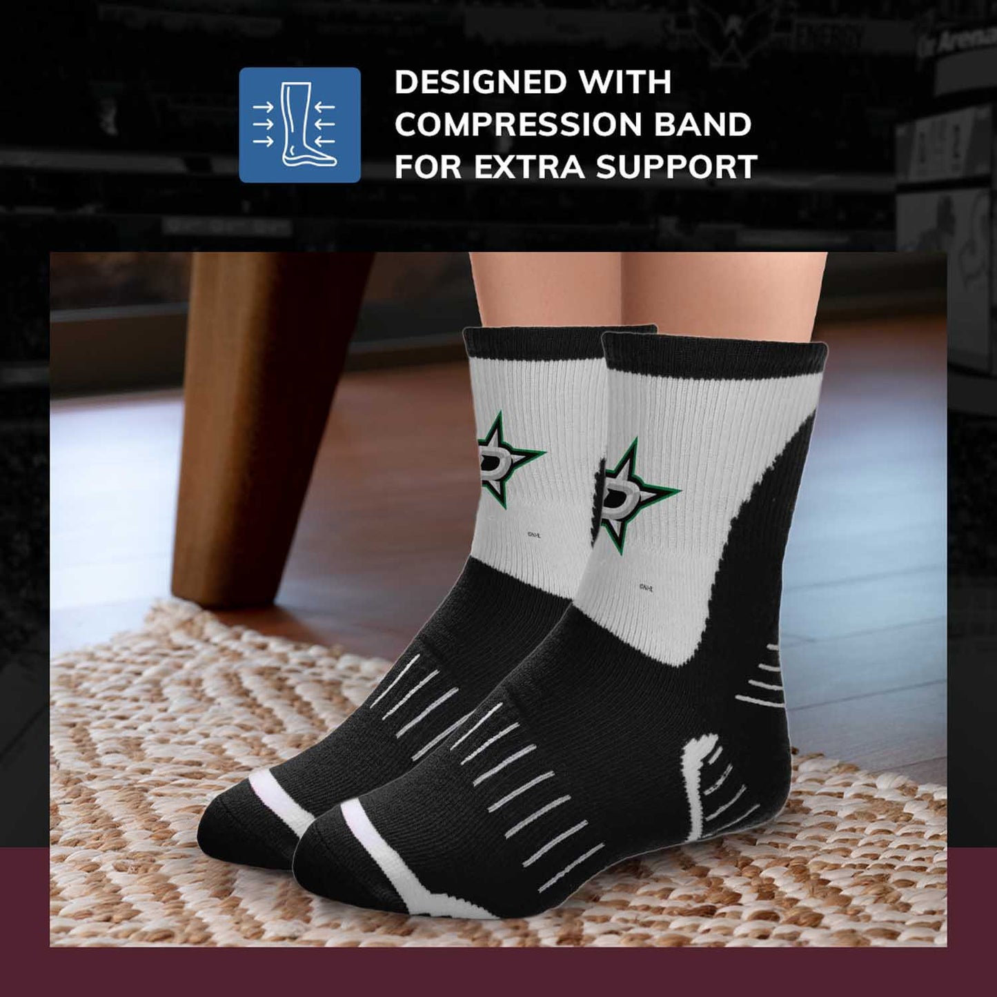 Dallas Stars NHL Adult Surge Team Mascot Mens and Womens Quarter Socks - Black