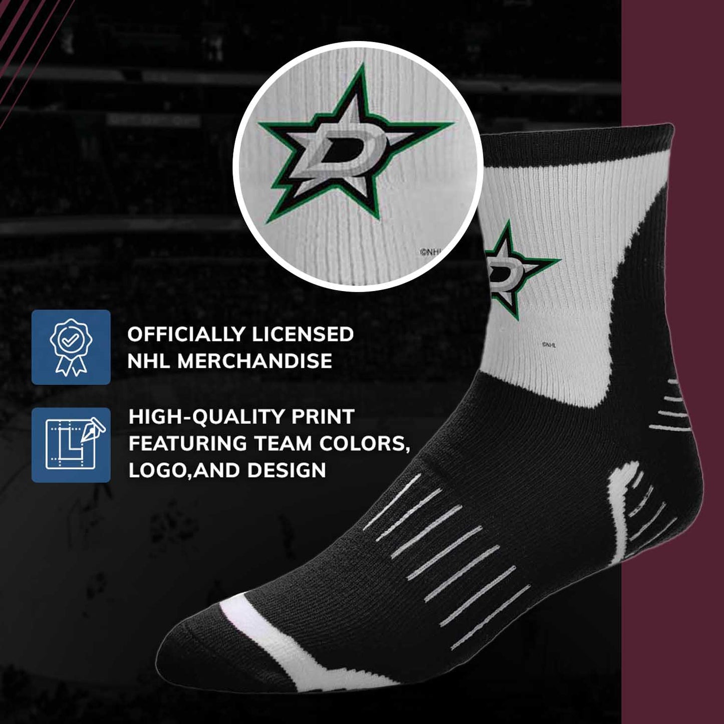 Dallas Stars NHL Adult Surge Team Mascot Mens and Womens Quarter Socks - Black
